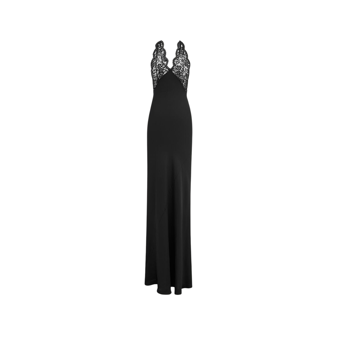 (W) Saint Laurent Halter Dress In Silk Charmeuse And Lace Black 상세 이미지 1