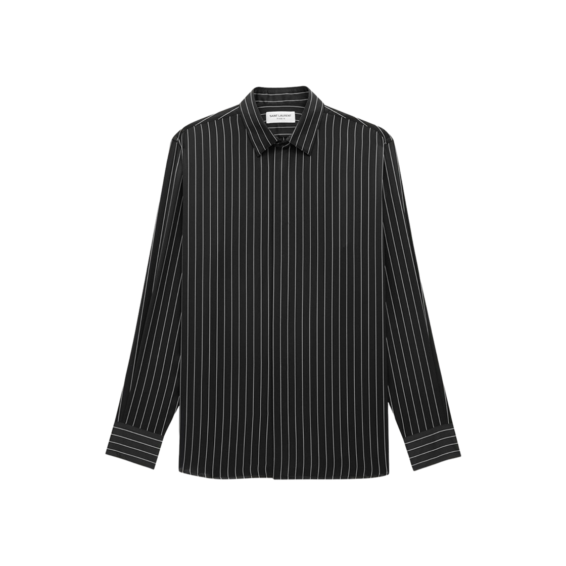 Saint Laurent Shirt In Striped Silk Satin Black Craie 상세 이미지 1