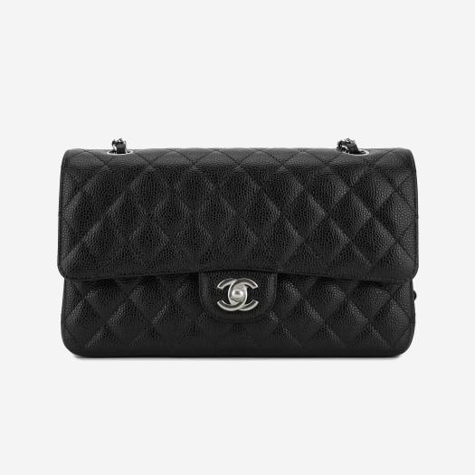 Chanel Medium Classic Handbag Grained Calfskin & Silver Black