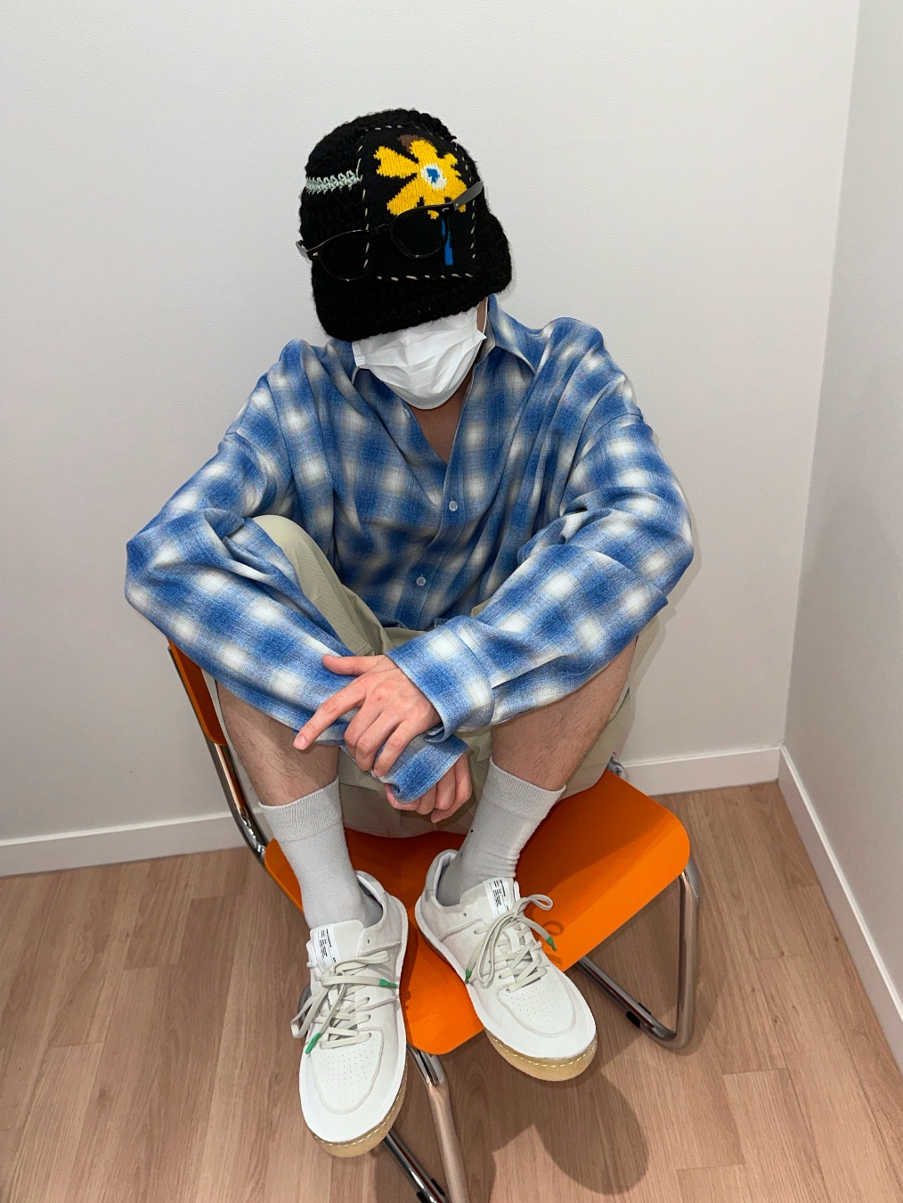 Nonnod Flexible String Check Shirts Pink, Nonnod Flexible String Check Shirts Vintage Blue 착용 스타일 - 2