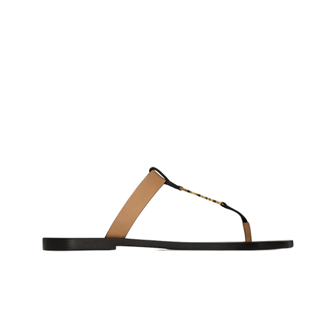 Saint Laurent Cassandre Slides In Smooth Leather Brown Gold 상세 이미지 1