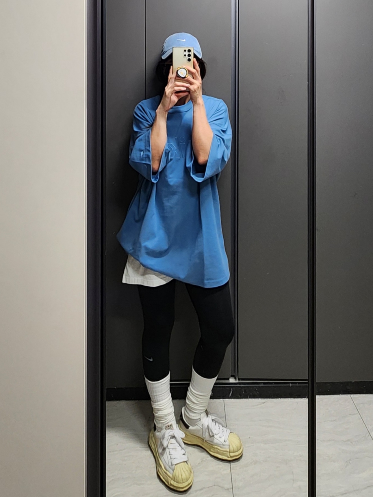 Maison Mihara Yasuhiro Blakey VL OG Sole Leather Low-top Sneakers White, Nike Club Unstructured Denim Cap Aegean Storm Thunder Blue 착용 스타일 - 2