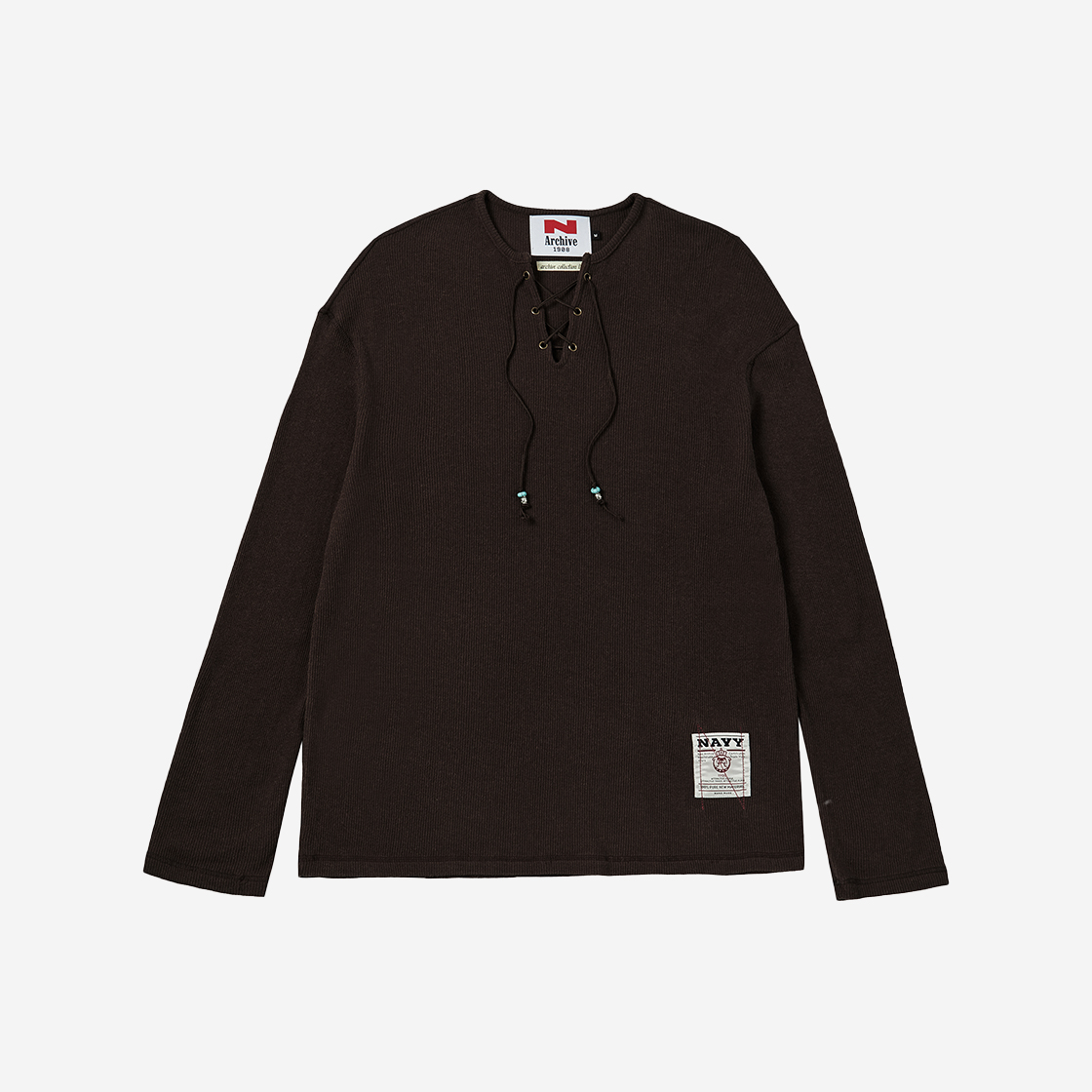엔 아카이브 뉴 아카이브 레더 스트링 니트 롱 슬리브 브라운(N ARCHIVE New Archive Leather String Knit Long Sleeve Brown) - 1
