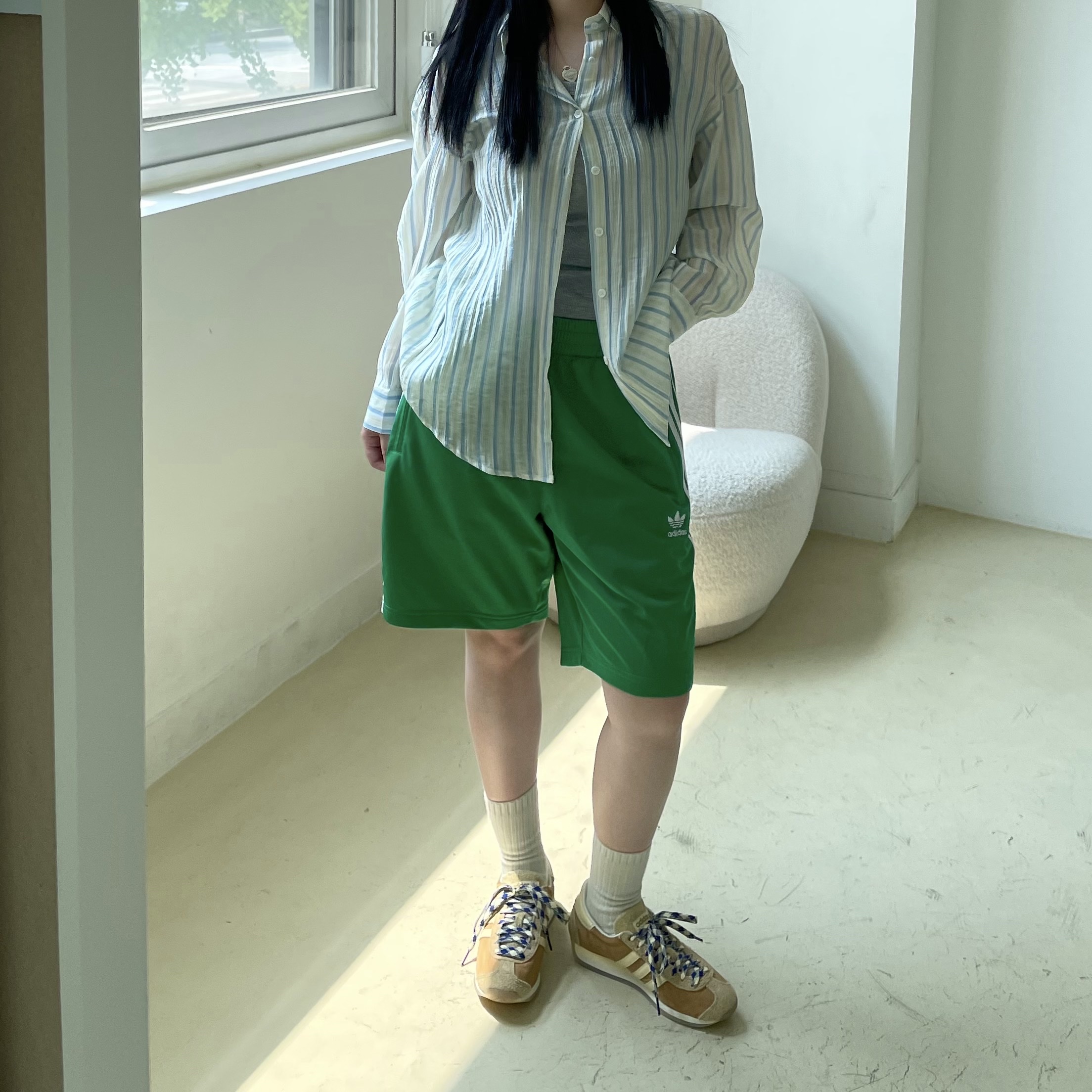 Adidas Adicolor Firebird Shorts Green White - KR Sizing, Adidas x Wales Bonner Country Mesa 착용 스타일 - 5