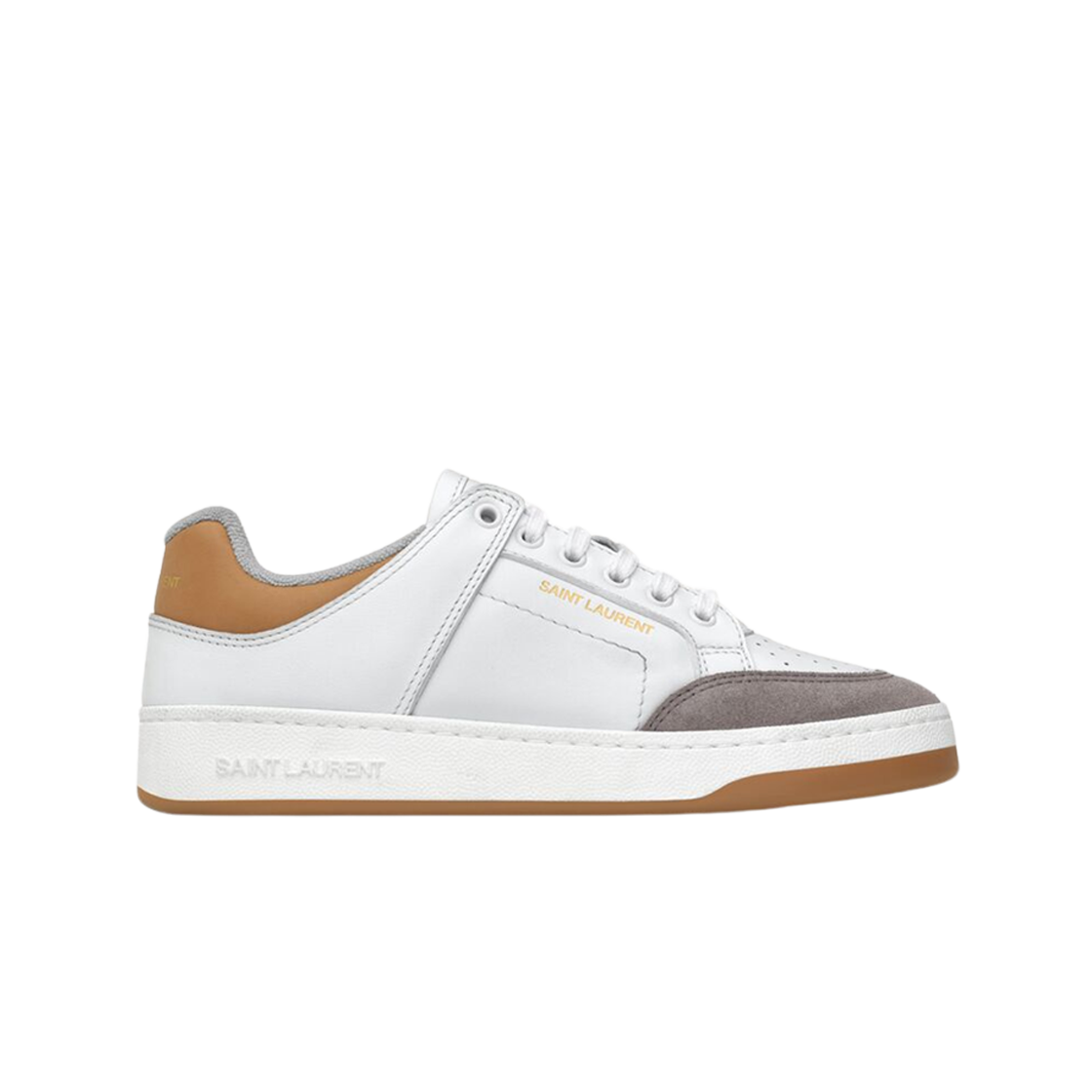 799977-00NAY-9079 (W) Saint Laurent Sl/61 Sneakers In Smooth Leather And Suede White Brown Gold