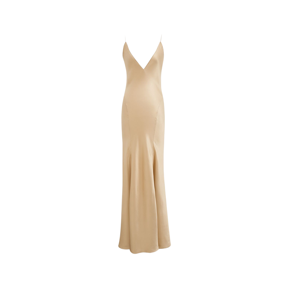 (W) Saint Laurent V-Neck Dress In Silk Satin Beige 상세 이미지 1