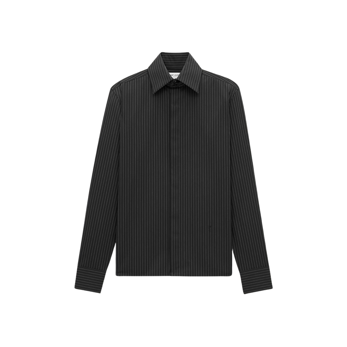 Saint Laurent Cassandre Shirt In Striped Poplin Black Craie 상세 이미지 1