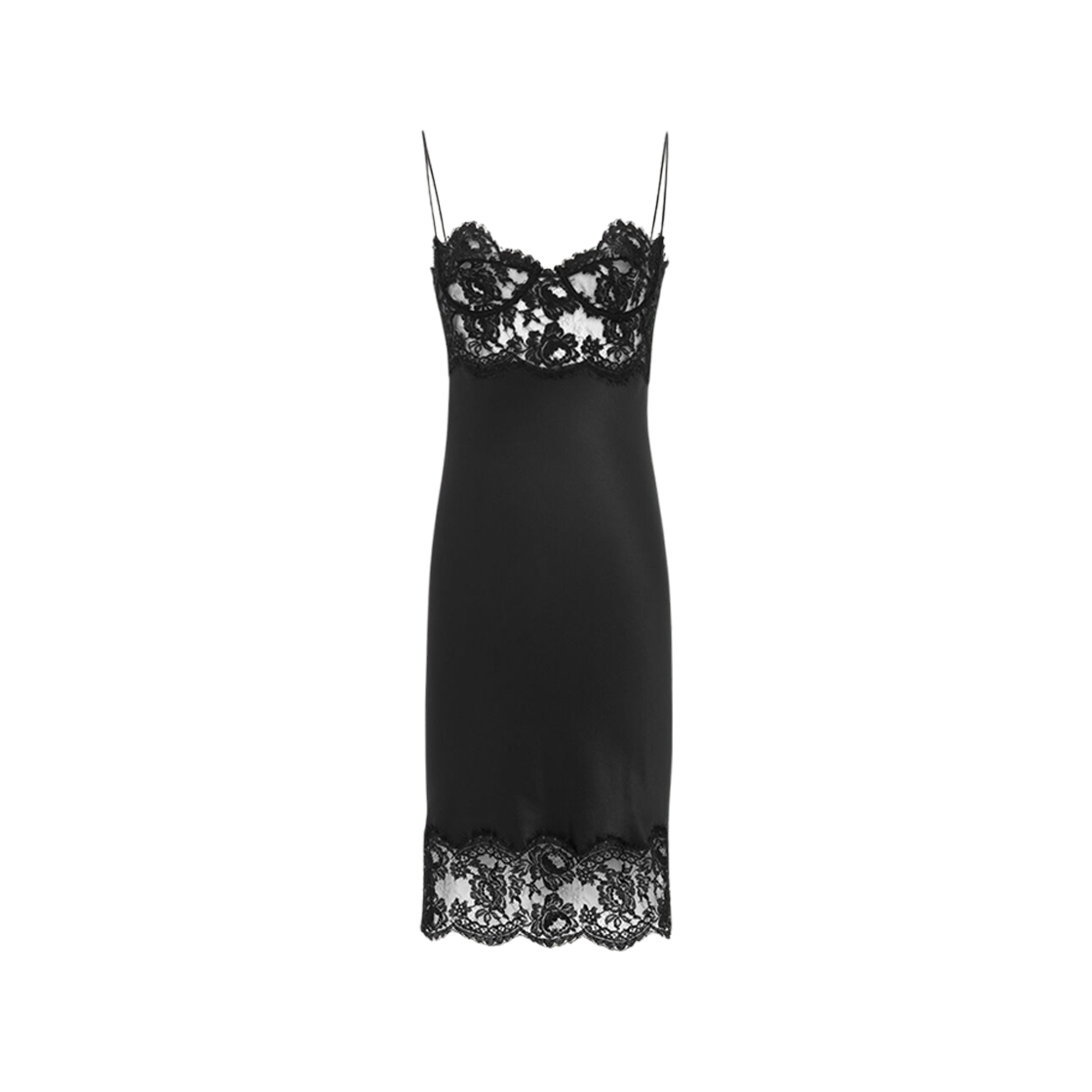 (W) Saint Laurent Slip Dress In Silk Satin And Lace Black 상세 이미지 1