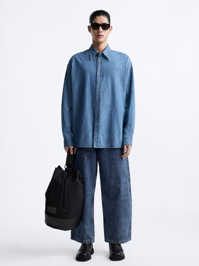 Zara x Studio Nicholson Chambray Shirt Blue 착용 스타일