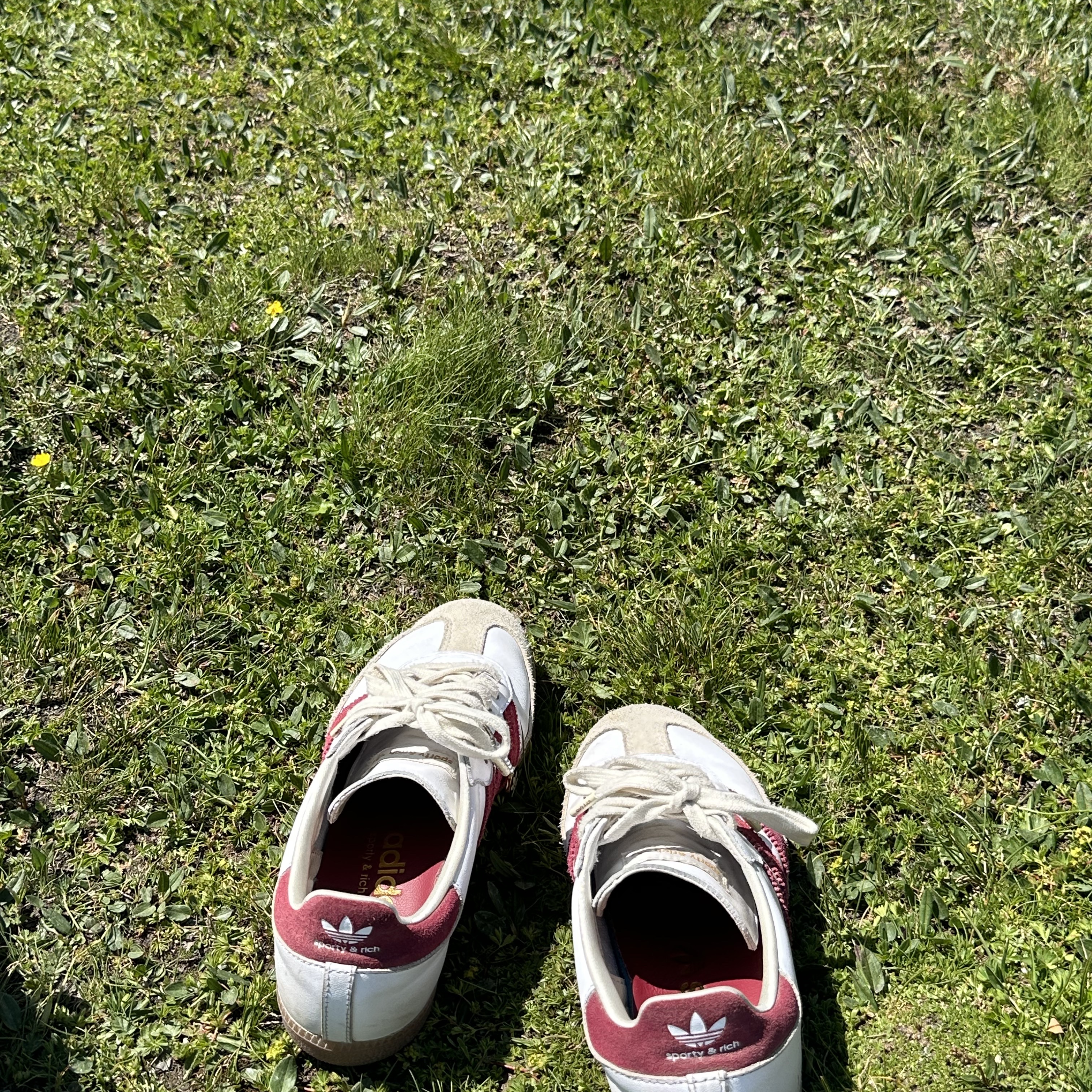 Adidas x Sporty & Rich Samba OG Cloud White Collegiate Burgundy 착용 스타일