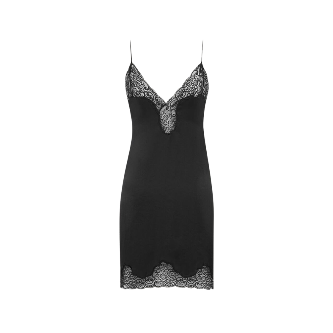 (W) Saint Laurent Slip Dress In Toile And Lace Black 상세 이미지 1