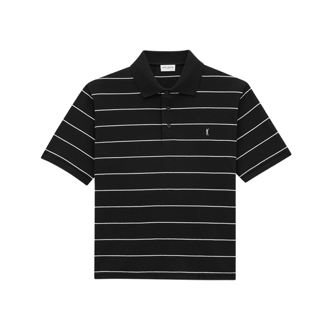 Saint Laurent Cassandre Polo Shirt In Striped Piqué Black Naturel 상세 이미지 1