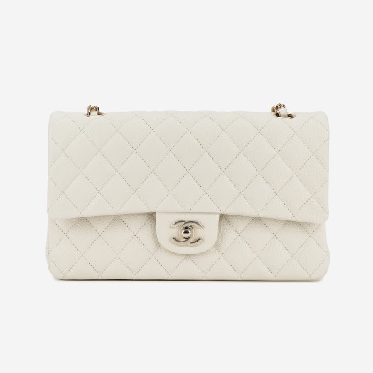 Chanel Medium Classic Handbag Grained Calfskin & Gold White