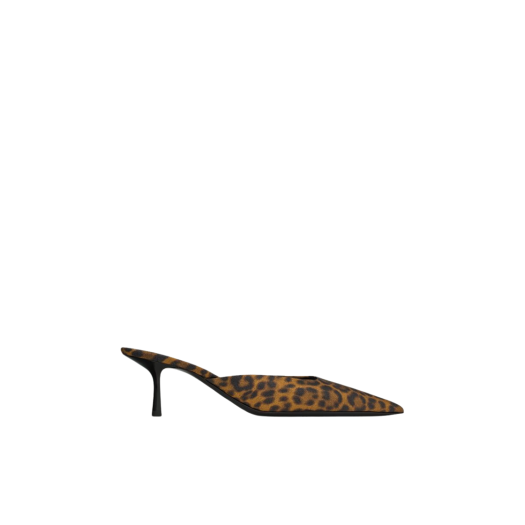 (W) Saint Laurent Barbara Mules In Leopard Grosgrain Manto Naturale