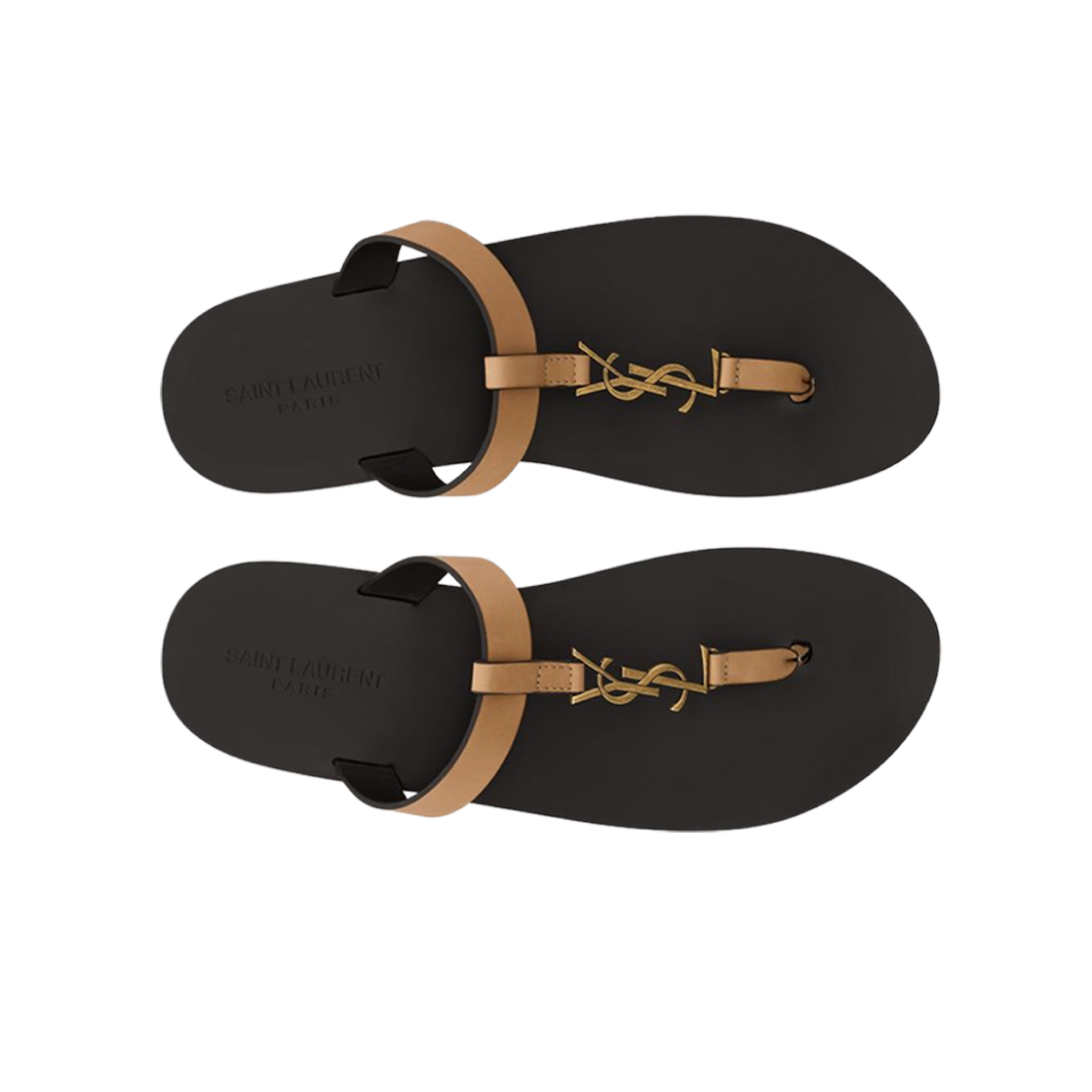 Saint Laurent Cassandre Slides In Smooth Leather Brown Gold 상세 이미지 2