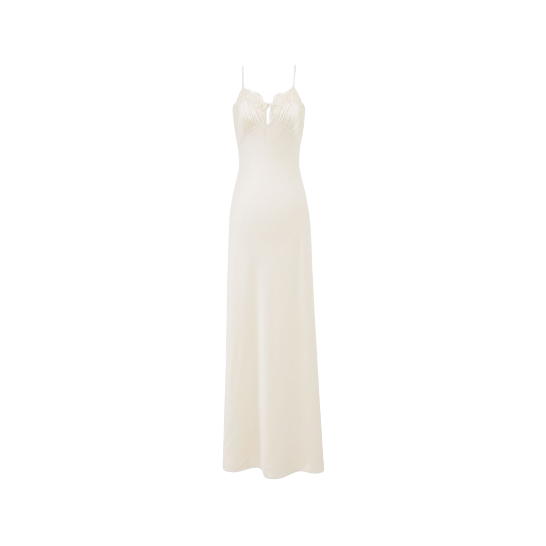 (W) Saint Laurent Long Slip Dress In Silk Satin And Lace Craie 상세 이미지 2