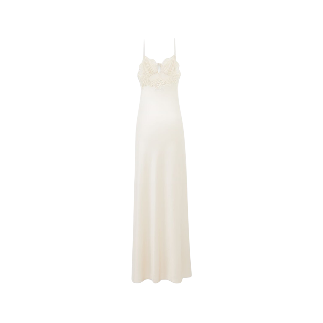 (W) Saint Laurent Long Slip Dress In Silk Satin And Lace Craie 상세 이미지 1