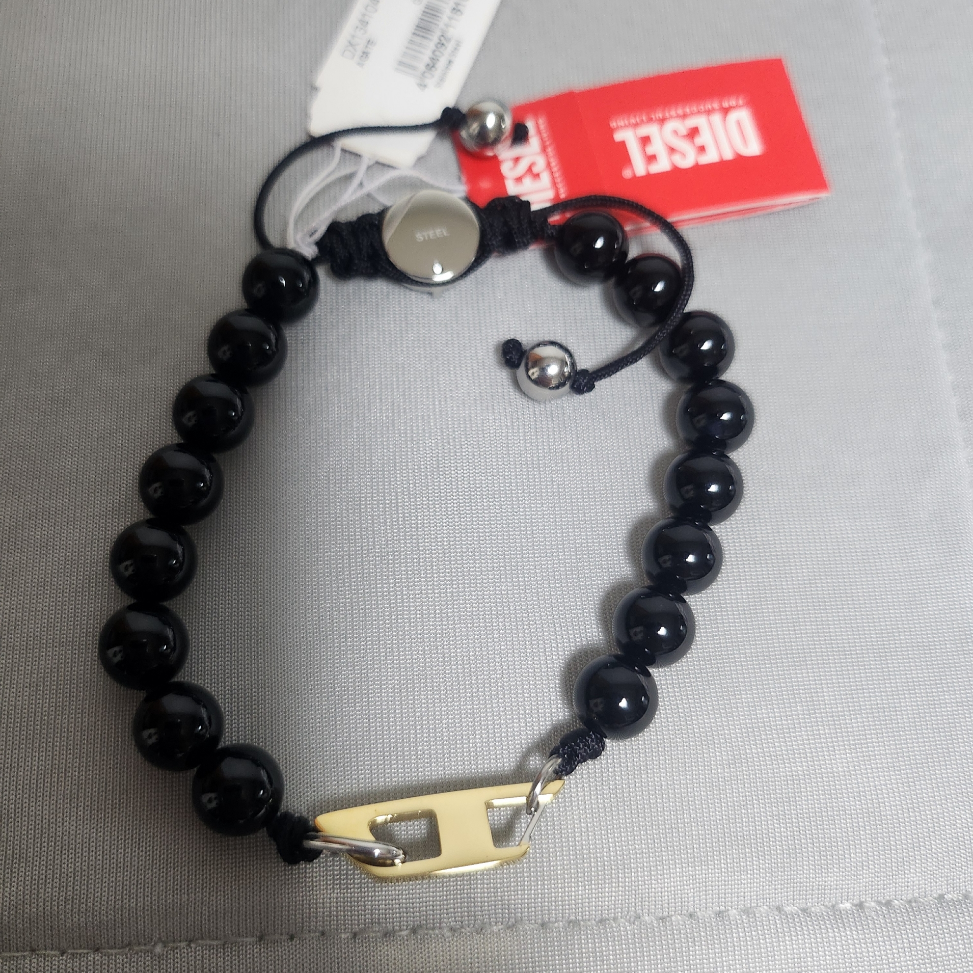 Diesel Dx1341 Agate Beaded Bracelet Black 착용 스타일 - 2