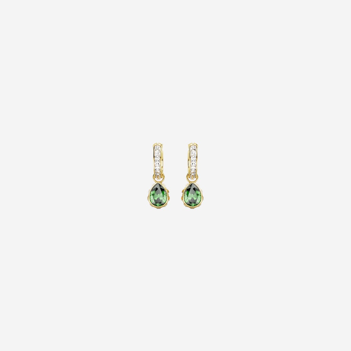 (W) Swarovski Chroma Drop Earrings Pear Cut Green Gold Tone Plated 상세 이미지 1