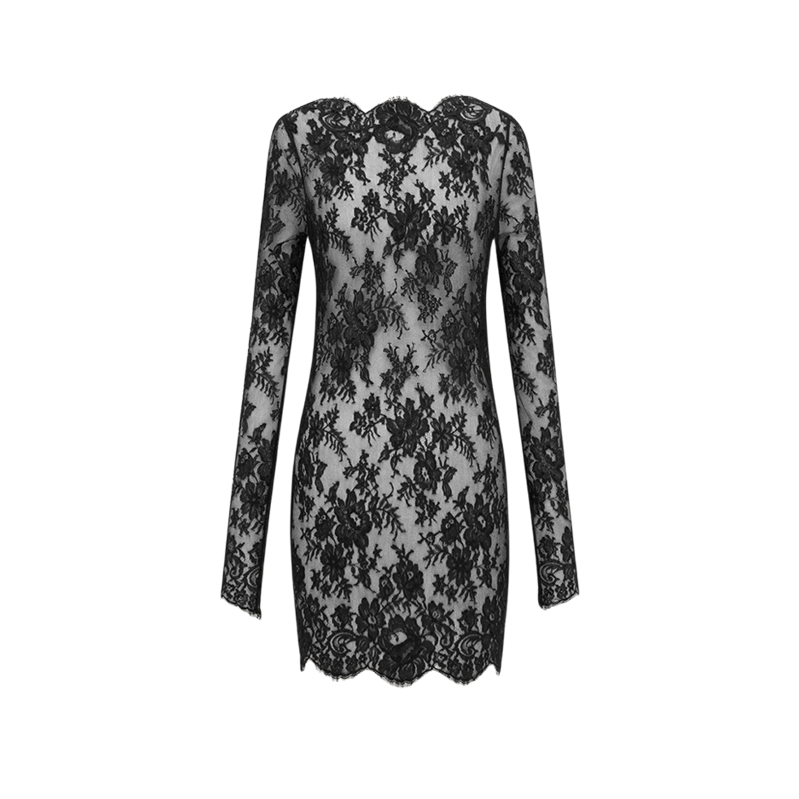 (W) Saint Laurent Long-Sleeve Dress In Chantilly Lace Black 상세 이미지 1