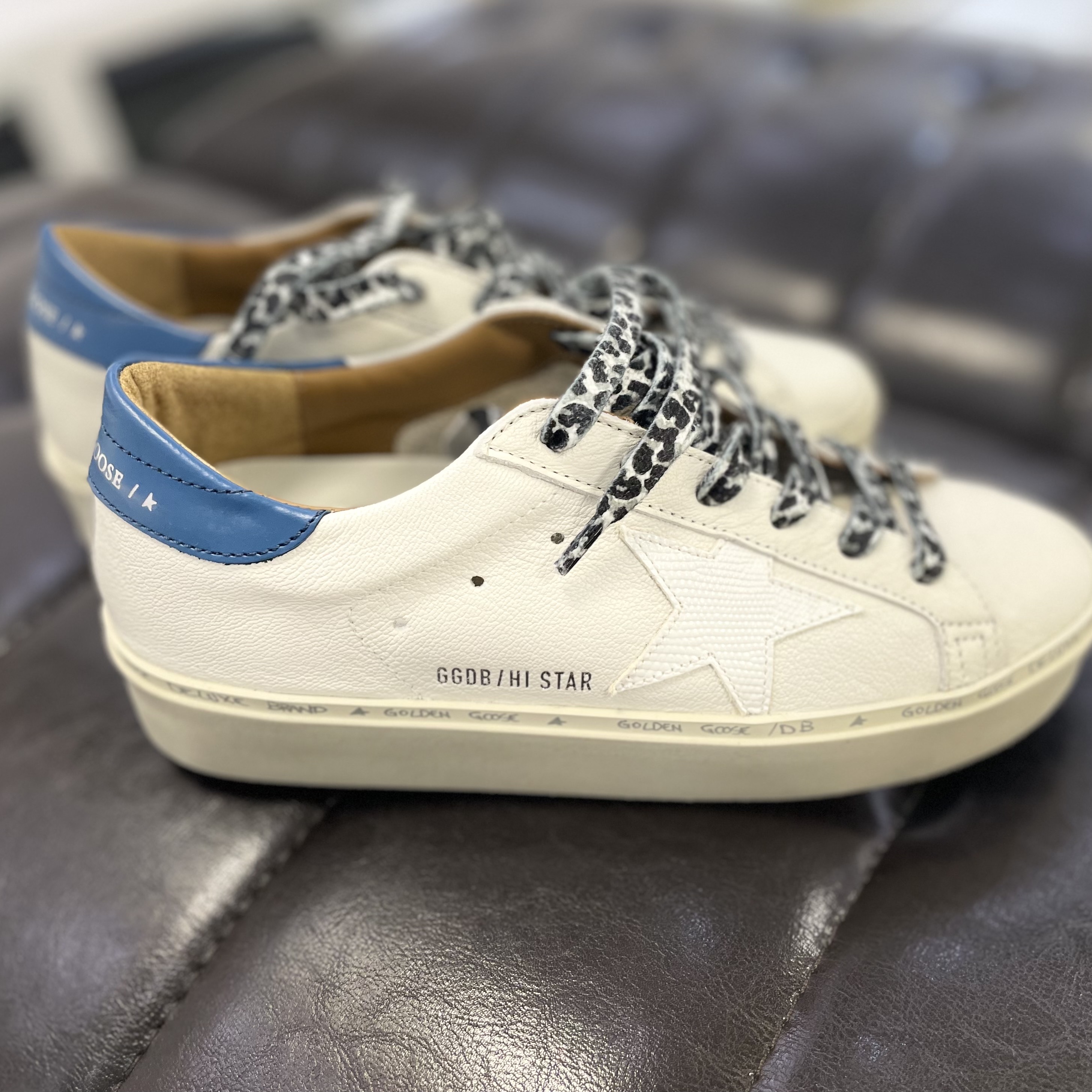 (W) Golden Goose Hi Star White Glitter Silver Aqua Heel Tab Sneakers 착용 스타일 - 1