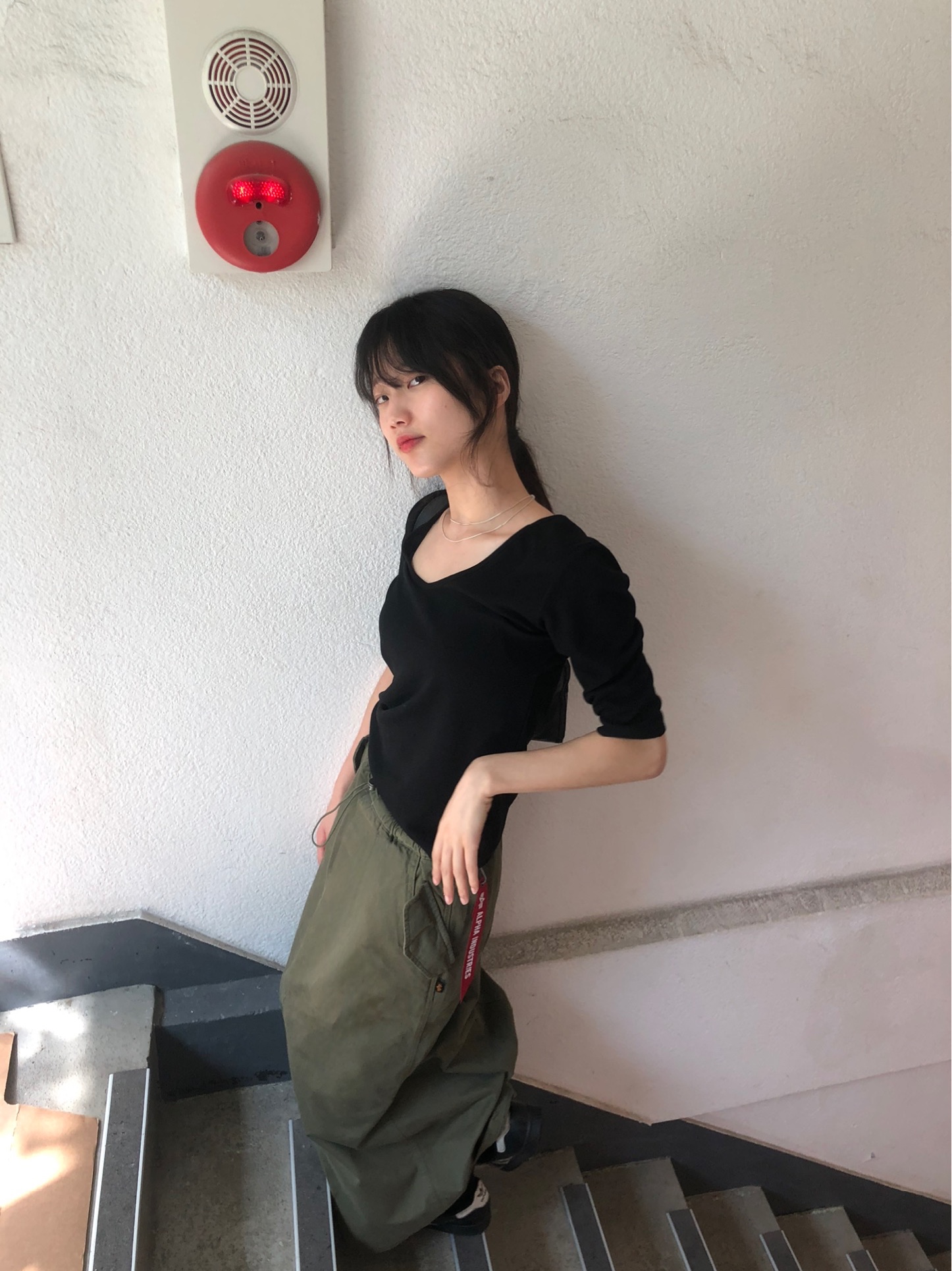 ALPHA INDUSTRIES Drawcord Skirt W Og-107 Green 착용 스타일 - 6