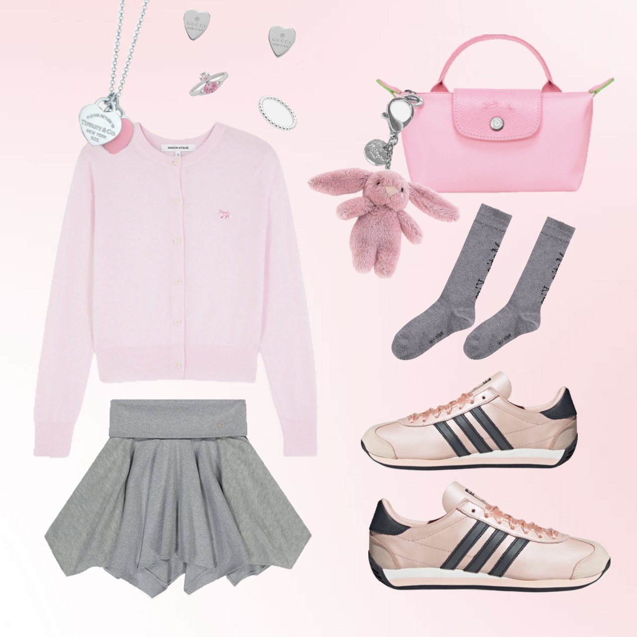 (W) Adidas Country OG Wonder Quartz Core Black, (W) Matin Kim Matin Half Socks Grey 착용 스타일