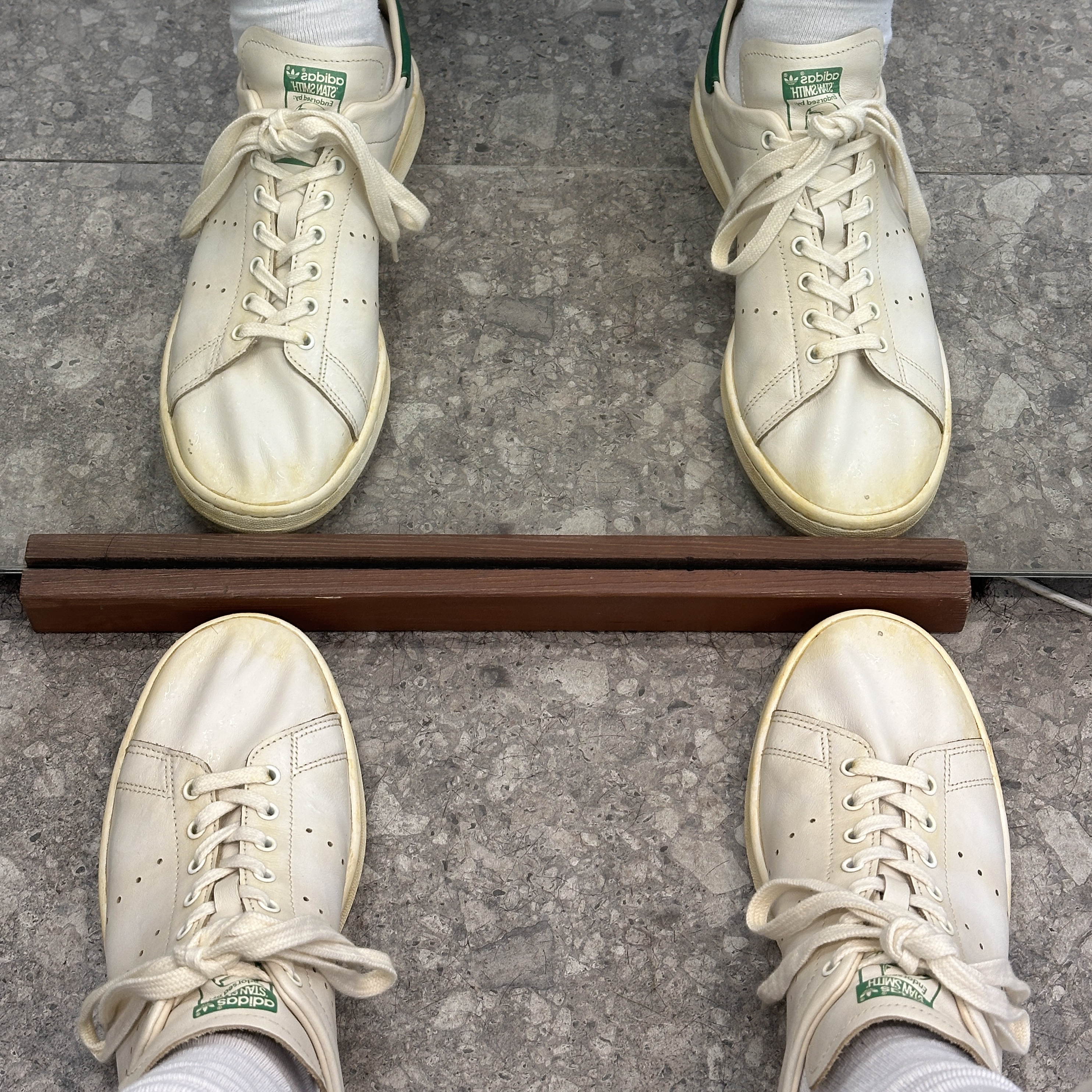Adidas Stan Smith Decon Cloud White Green 착용 스타일 - 1