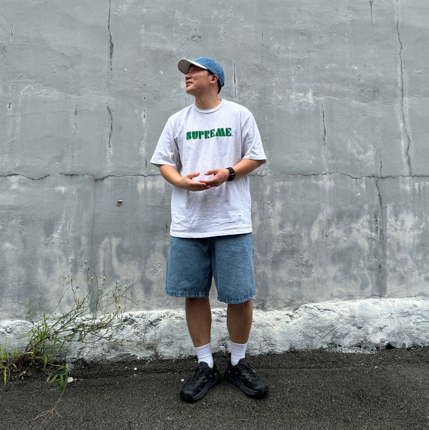 Supreme Stencil Embroidered S/S Top Ash Grey - 24SS, Hoka Hopara 2 Black 착용 스타일 - 4