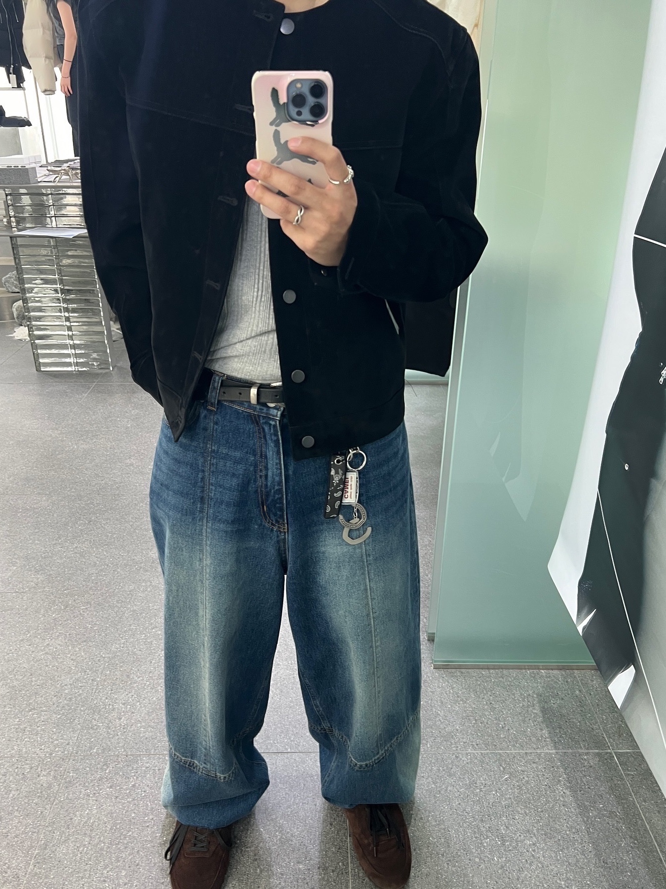 Haleine Cropped Collarless Jacket Black (VJ314), Haleine Cropped Collarless Jacket Grey (VJ315) 착용 스타일