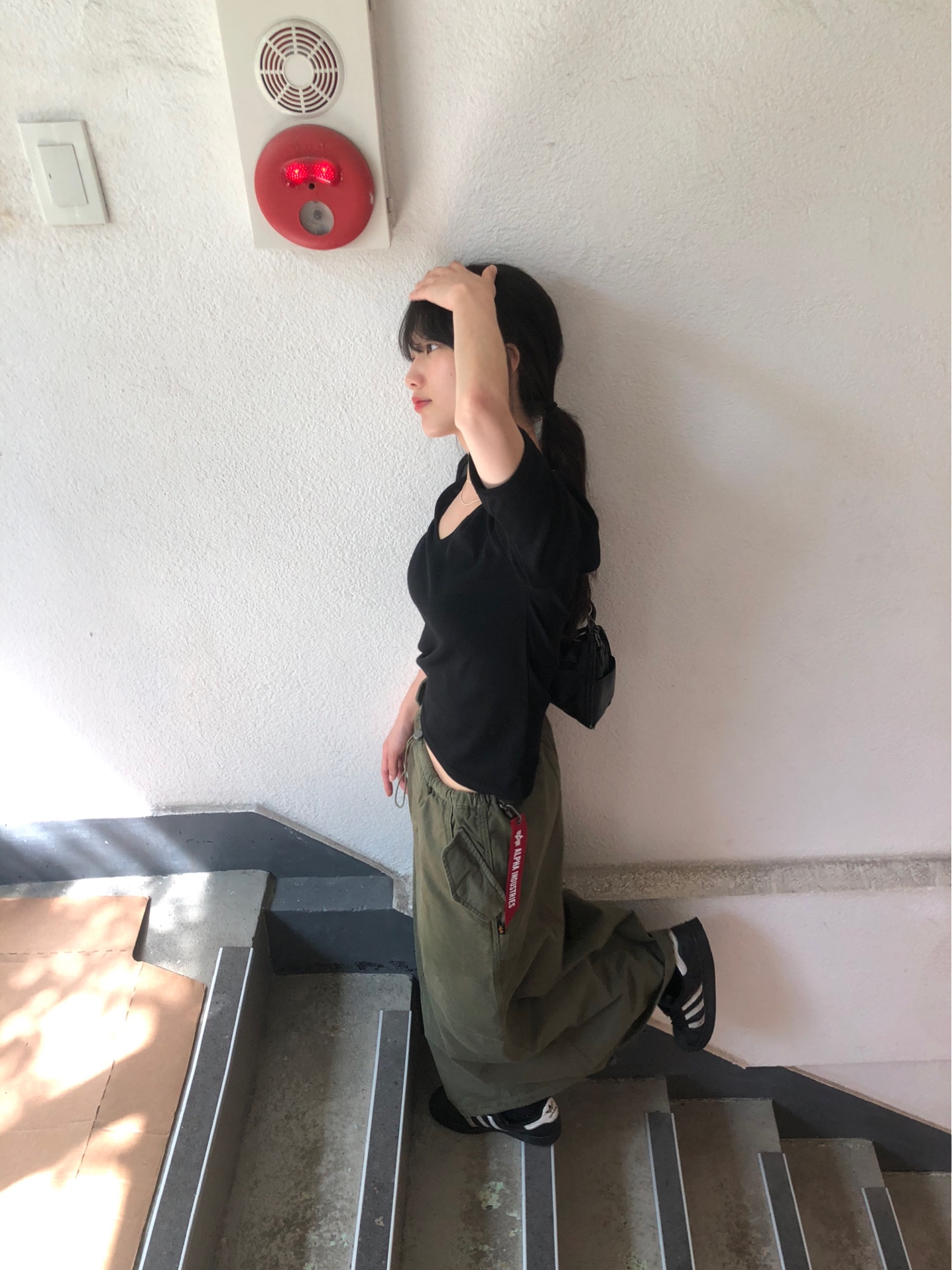 ALPHA INDUSTRIES Drawcord Skirt W Og-107 Green 착용 스타일 - 8