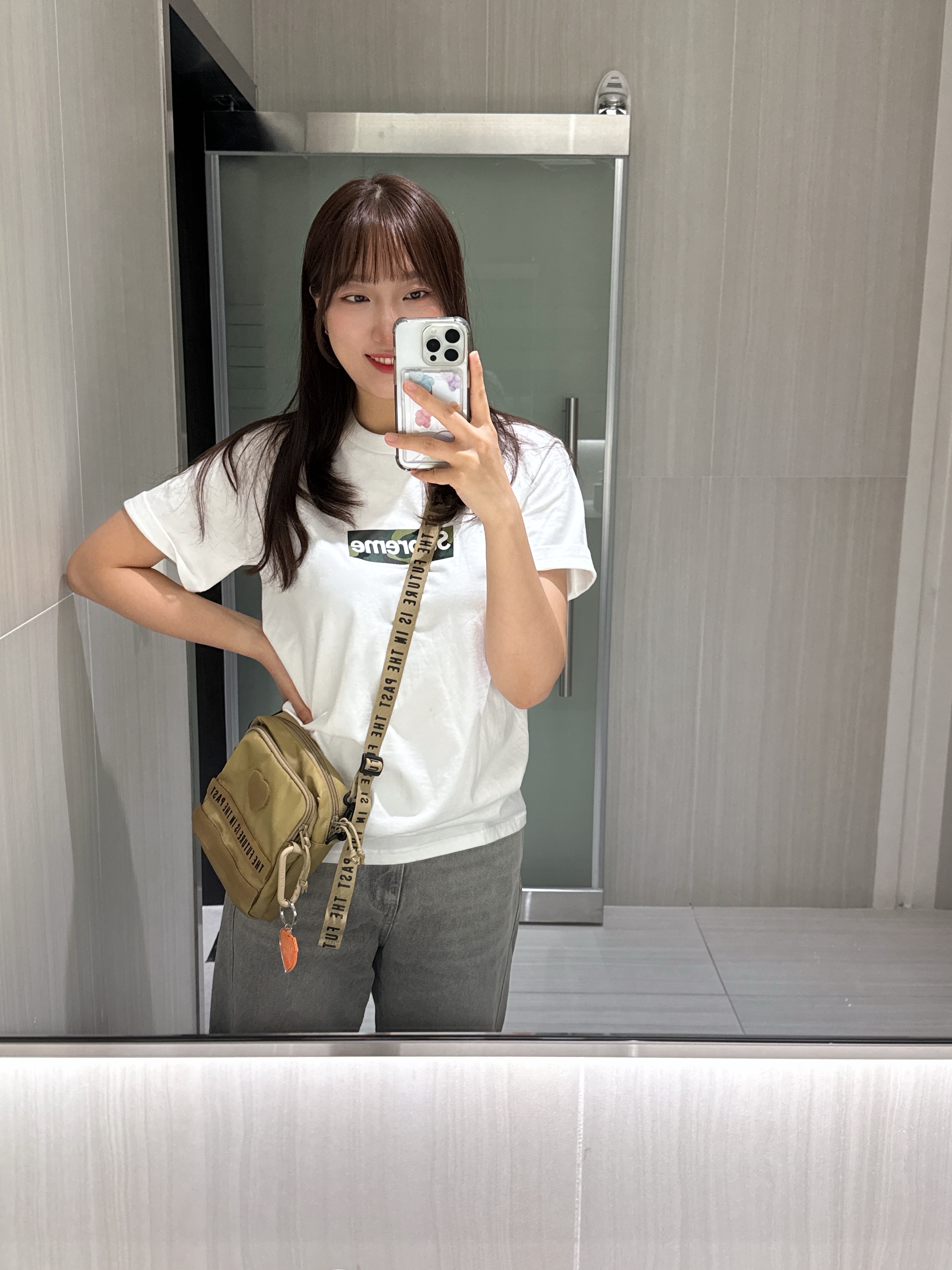 Supreme Box Logo T-Shirt White - 23FW, Human Made Carabiner 70mm Beige 착용 스타일
