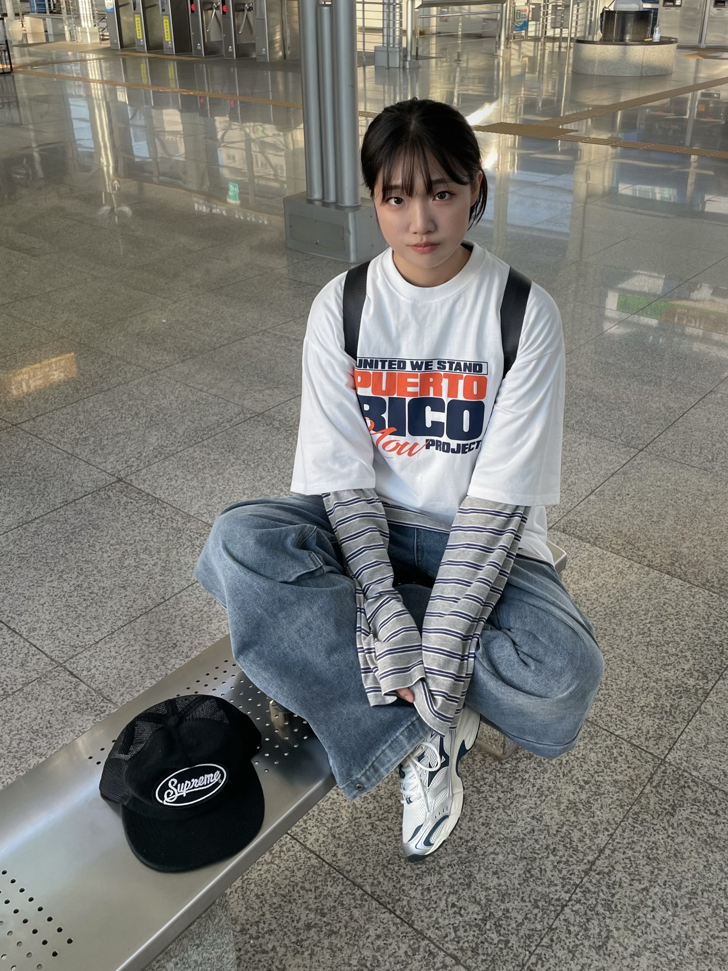 Mizuno MXR Snow White Majolica Blue Silver, Supreme Terry Mesh Back 5-Panel Black - 24SS 착용 스타일 - 1