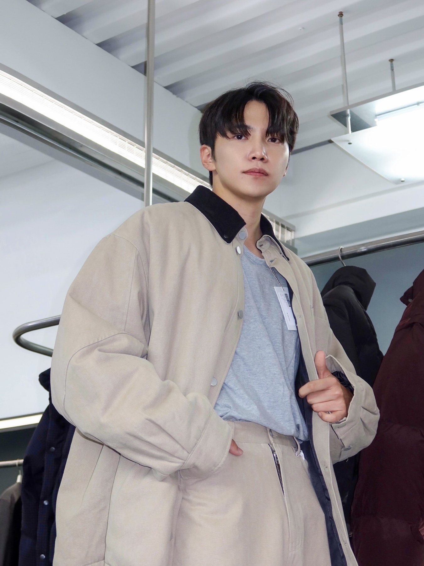 Haleine Padded Work Shirt Jacket Beige (VJ317), Haleine Padded Work Shirt Jacket Black (VJ316) 착용 스타일