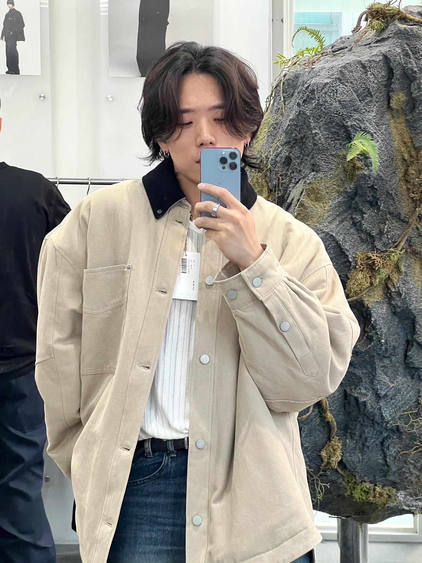 Haleine Padded Work Shirt Jacket Black (VJ316), Haleine Padded Work Shirt Jacket Beige (VJ317) 착용 스타일