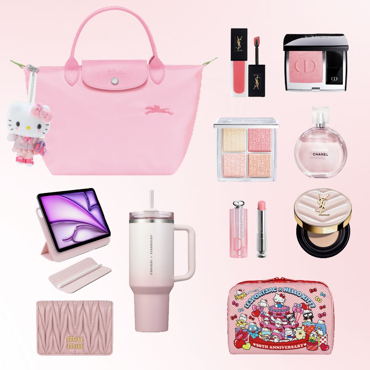 Longchamp Le Pliage Green Tote Bag L Pink, Sanrio Hello Kitty Gakuen Kirameki Club Mascot Holder 착용 스타일