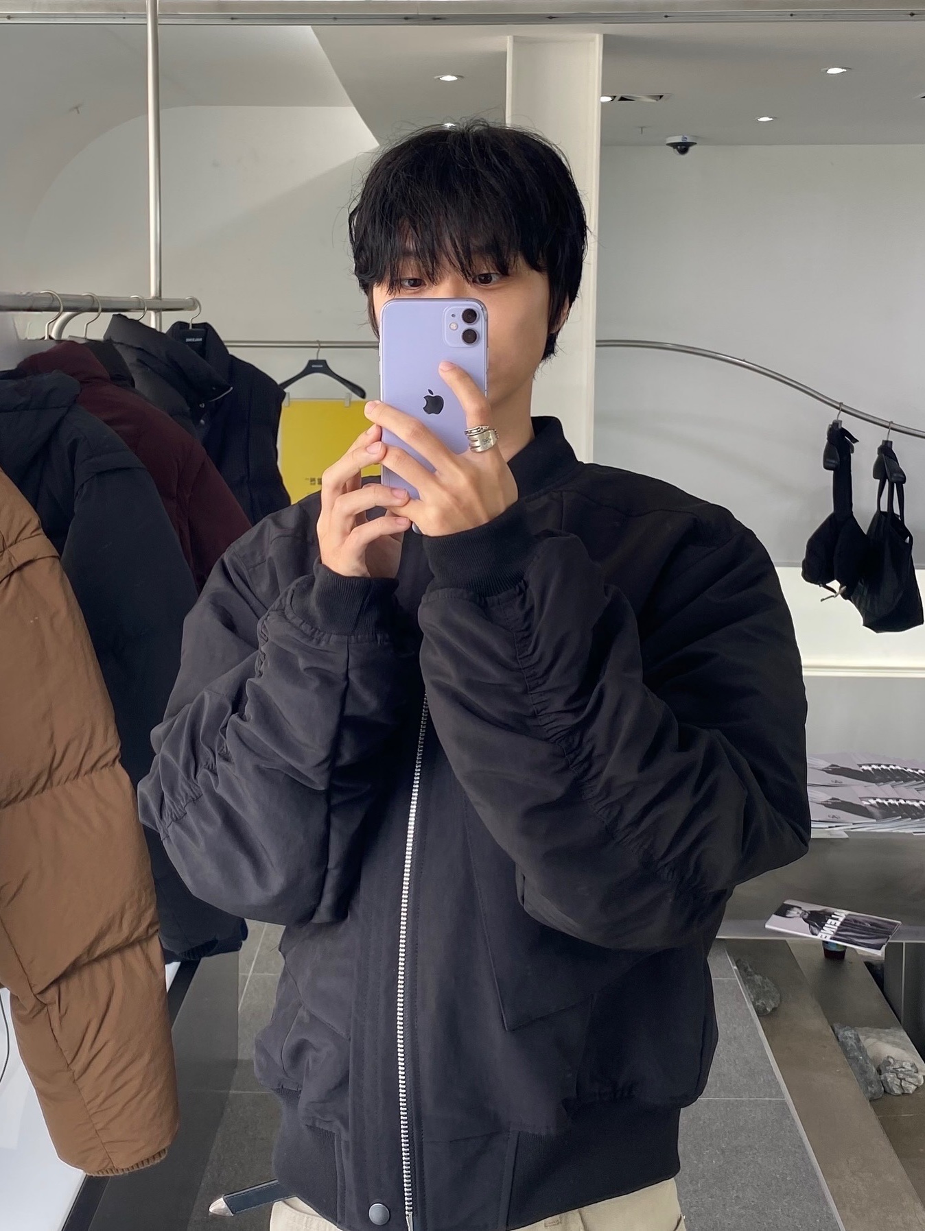 Haleine Cargo Pocket Bomber Jacket Black (VJ319), Haleine Cargo Pocket Bomber Jacket Grey (VJ320) 착용 스타일