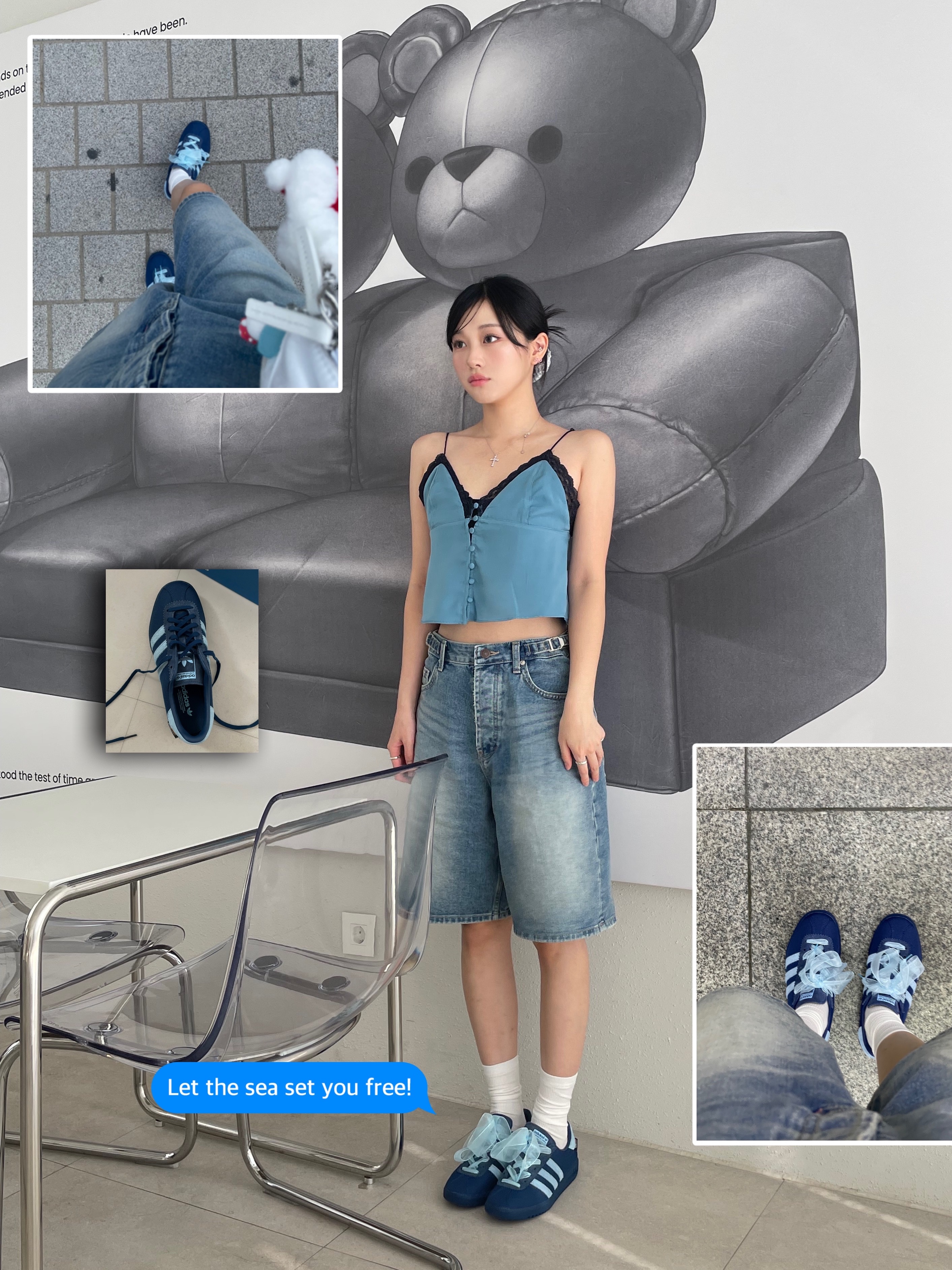 Adidas Bermuda Mystery Blue 착용 스타일 - 1