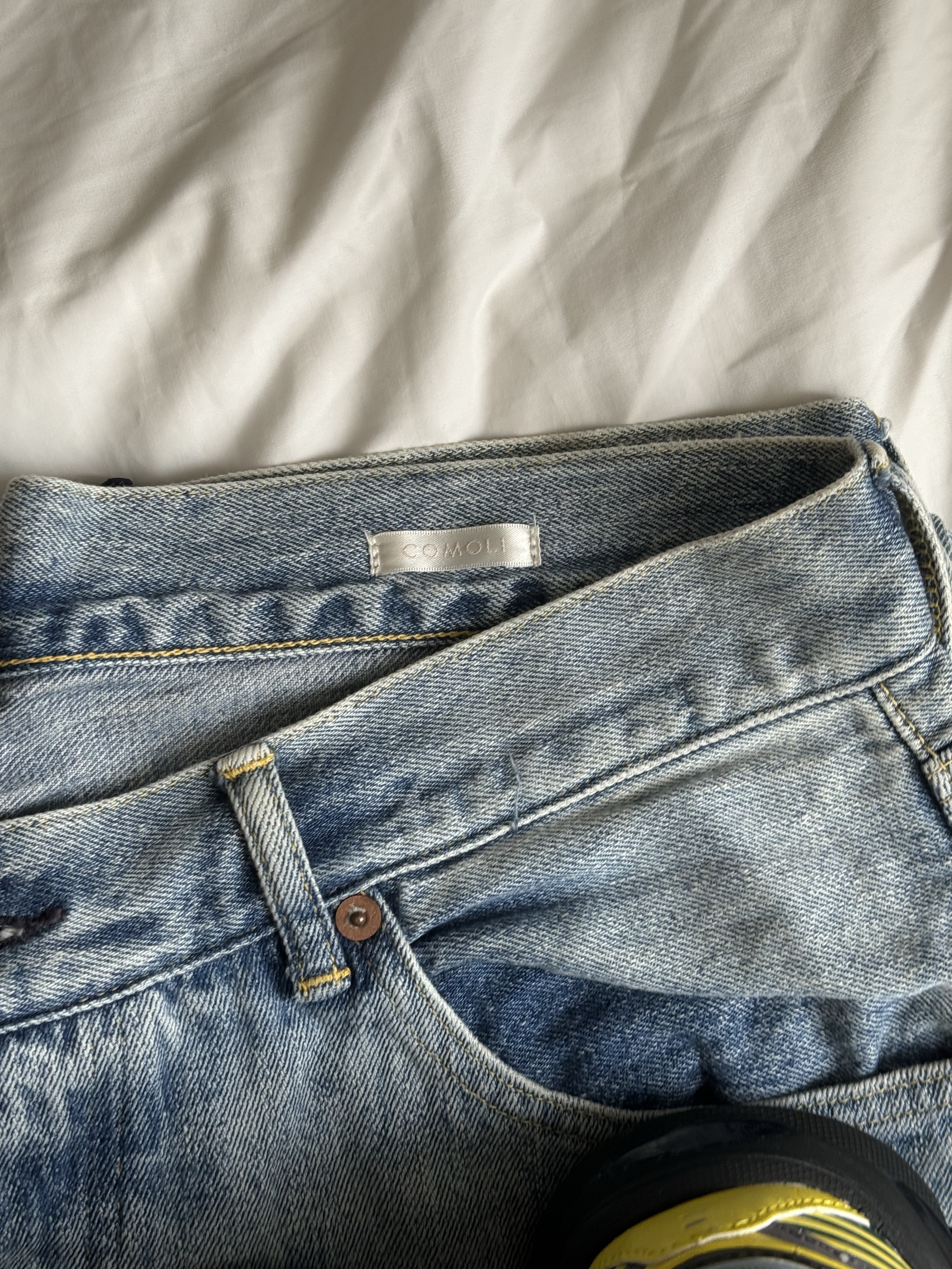 Comoli 5P Denim Pants Bleach - 22AW, Asics GT-2160 Dark Neptune Pure Silver 착용 스타일 - 6