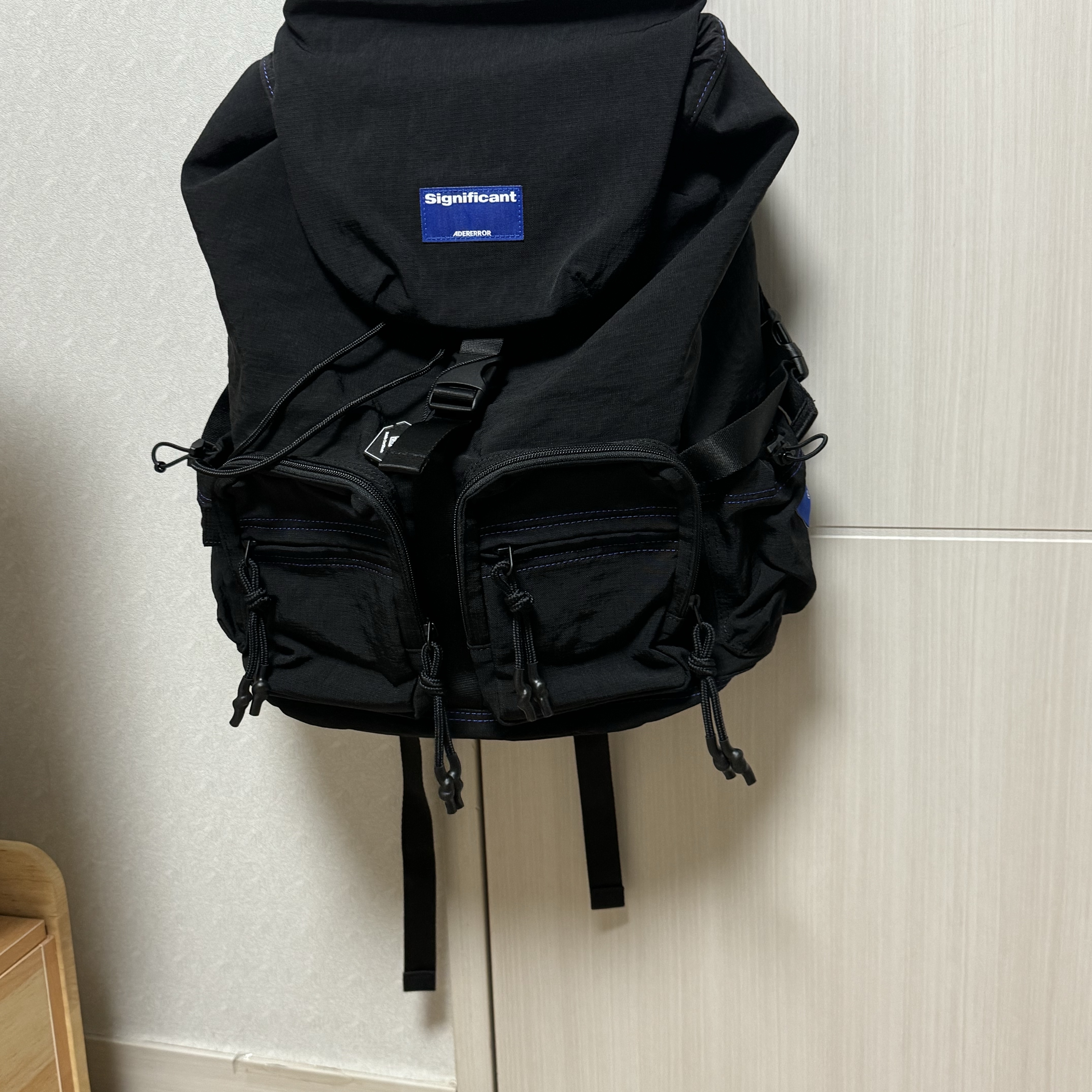 Ader Error Significant Tag Backpack 01 Noir 착용 스타일
