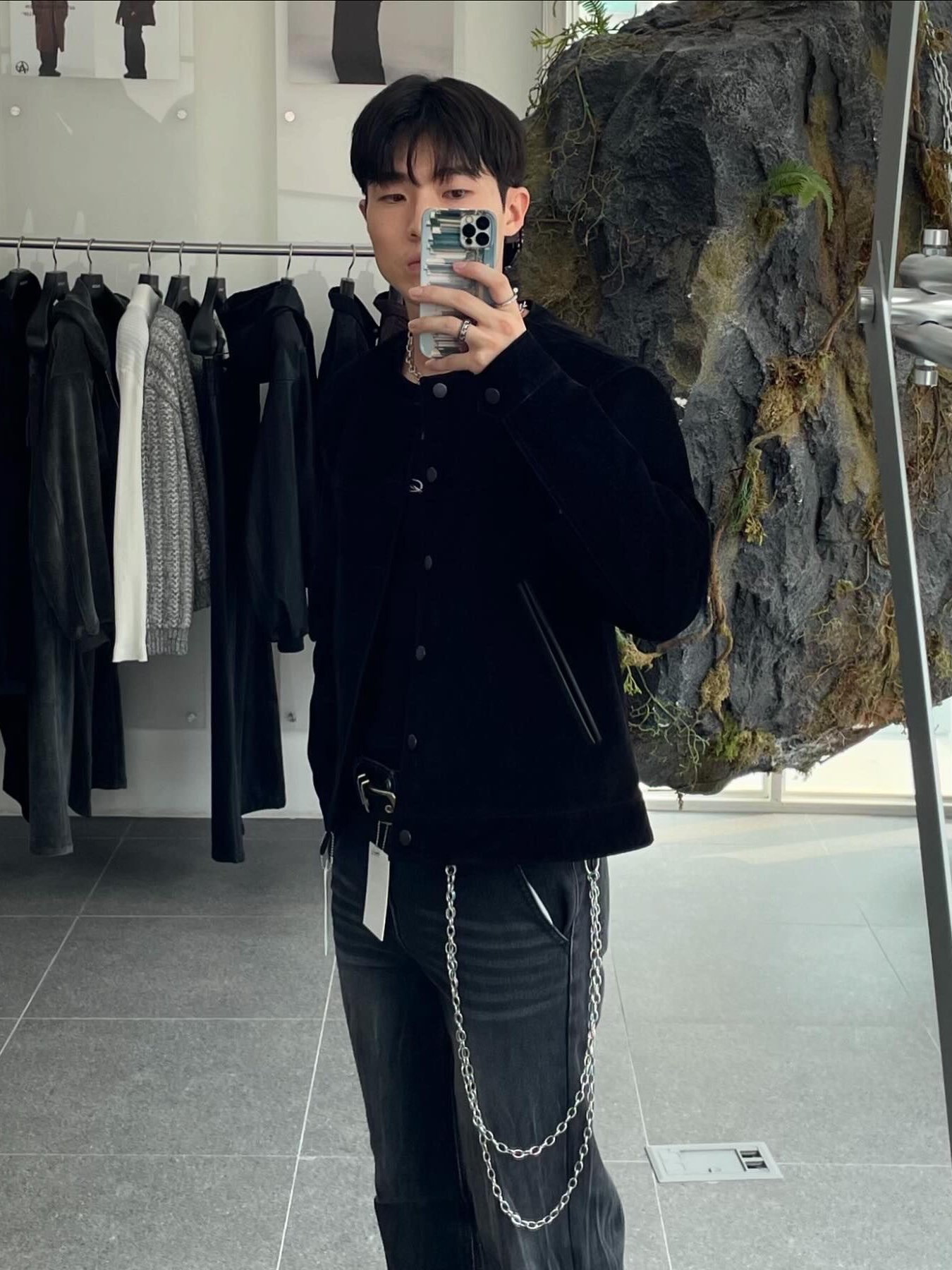 Haleine Cropped Collarless Jacket Black (VJ314), Haleine Cropped Collarless Jacket Grey (VJ315) 착용 스타일