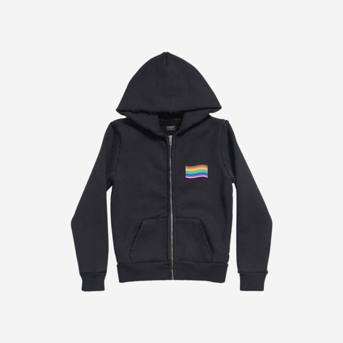 Balenciaga Rainbow Flag Zip-Up Hoodie Small Fit Black 상세 이미지 1