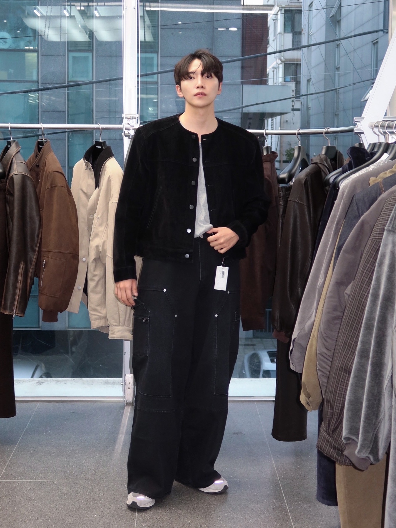 Haleine Cropped Collarless Jacket Black (VJ314), Haleine Cropped Collarless Jacket Grey (VJ315) 착용 스타일