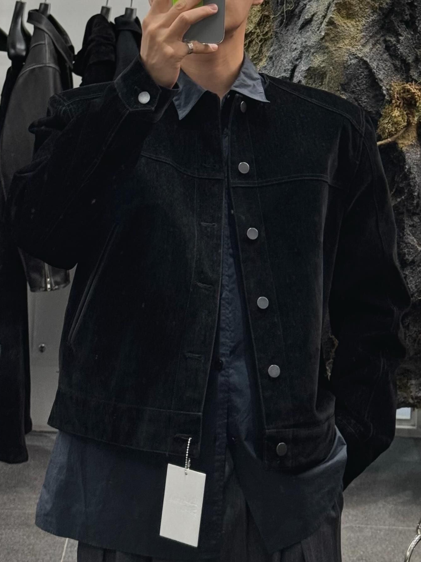 Haleine Cropped Collarless Jacket Black (VJ314), Haleine Cropped Collarless Jacket Grey (VJ315) 착용 스타일