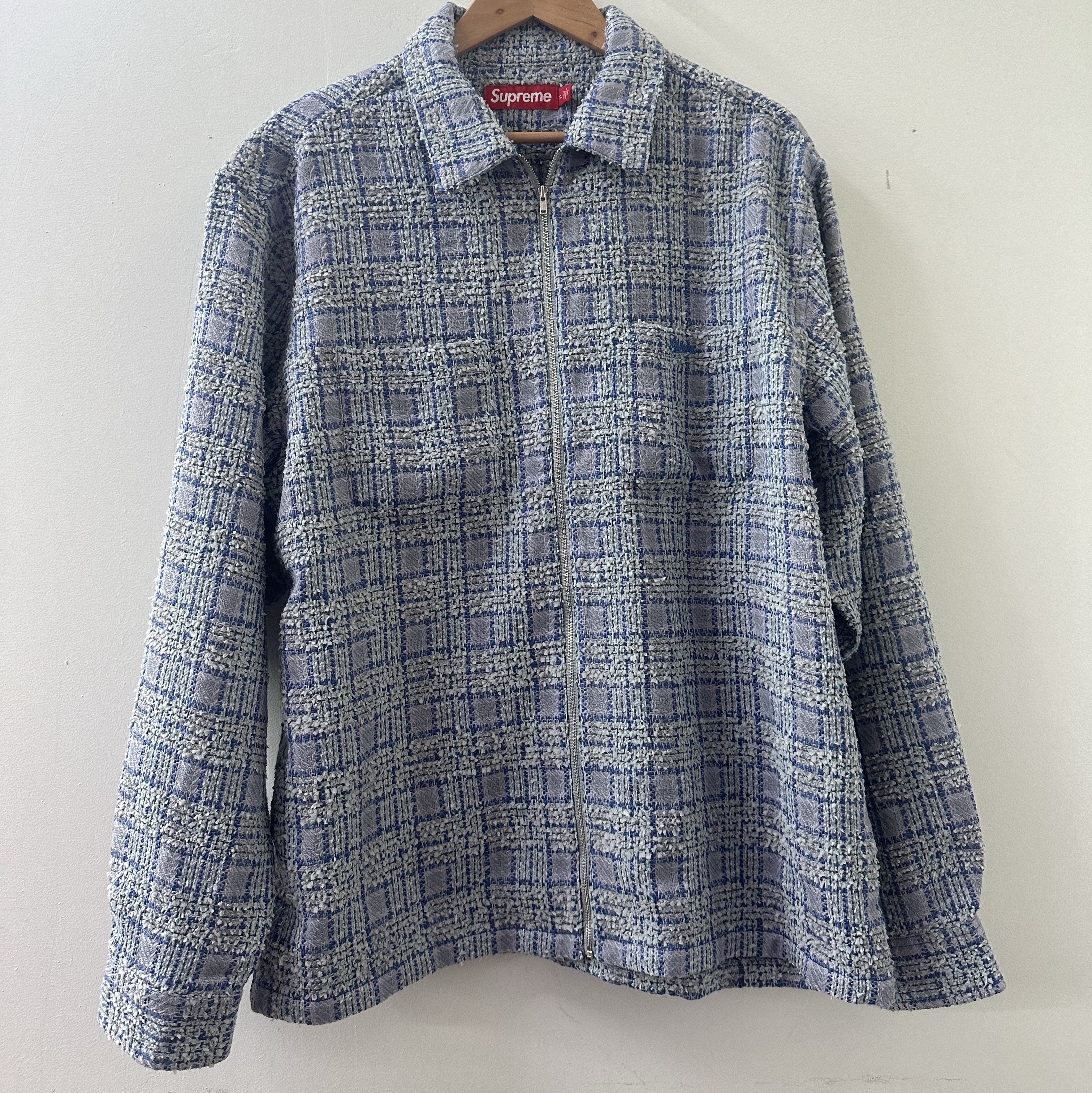 Supreme Boucle Zip Up Shirt Blue - 24FW 착용 스타일