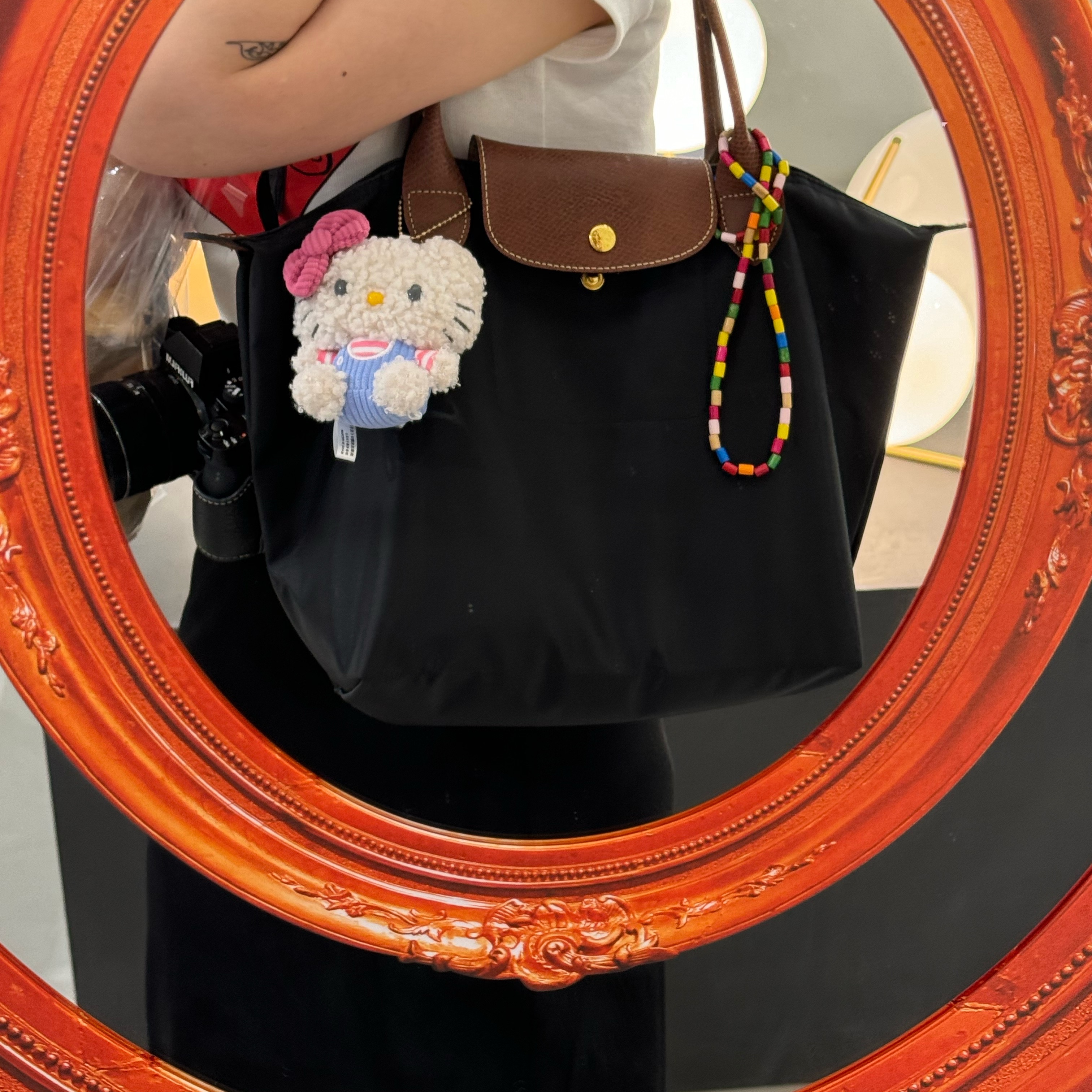 Longchamp Le Pliage Original Tote Bag M Black 착용 스타일 - 1