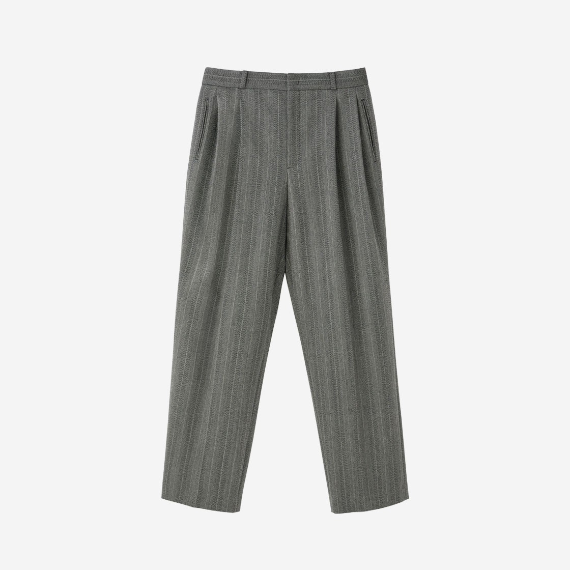 Recto Broken Herringbone Two Tucked Wide Fit Pants Charcoal Grey 상세 이미지 1