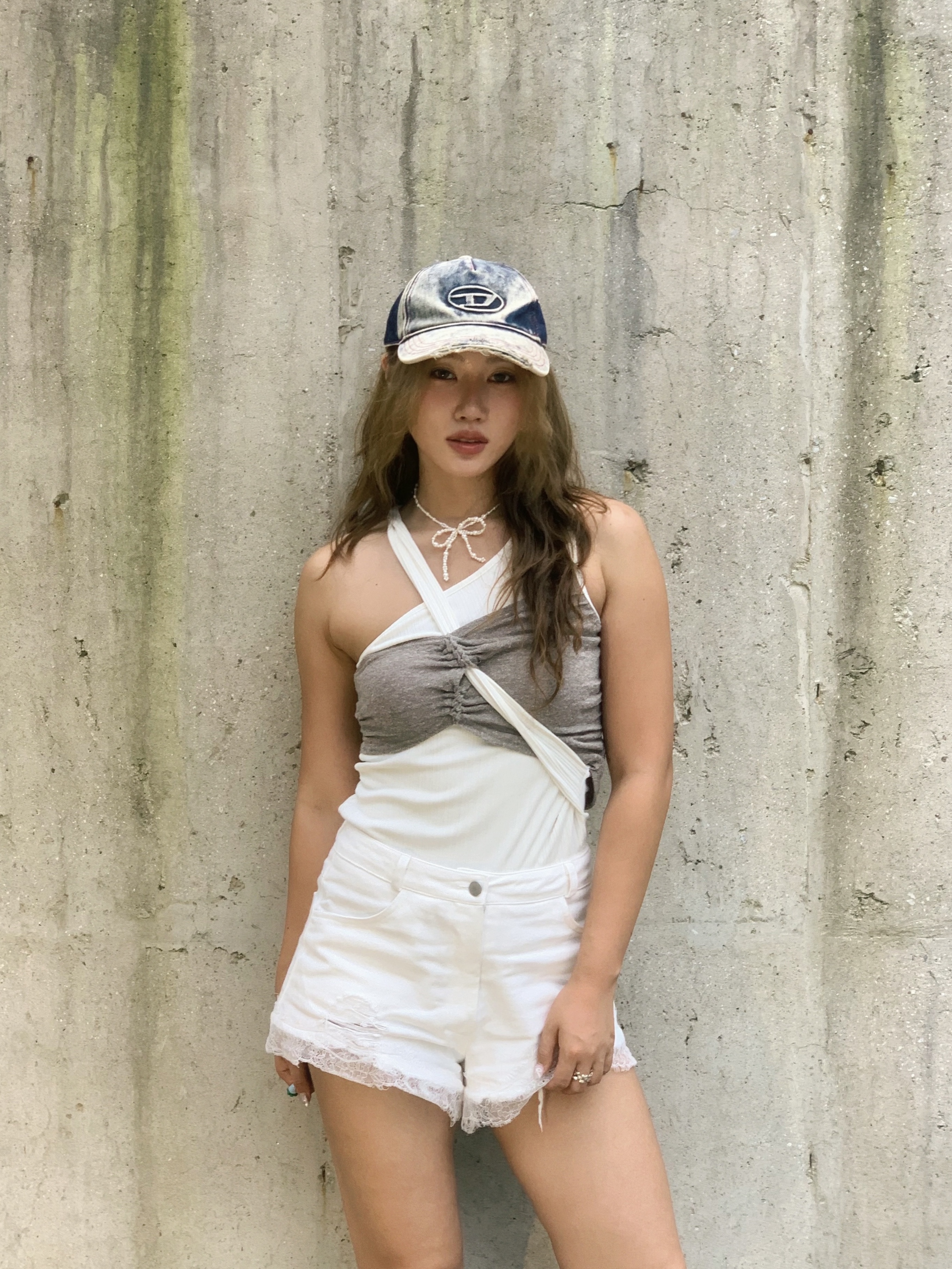 Diesel C-Seymon Treated Denim Baseball Cap Blue White 착용 스타일 - 1