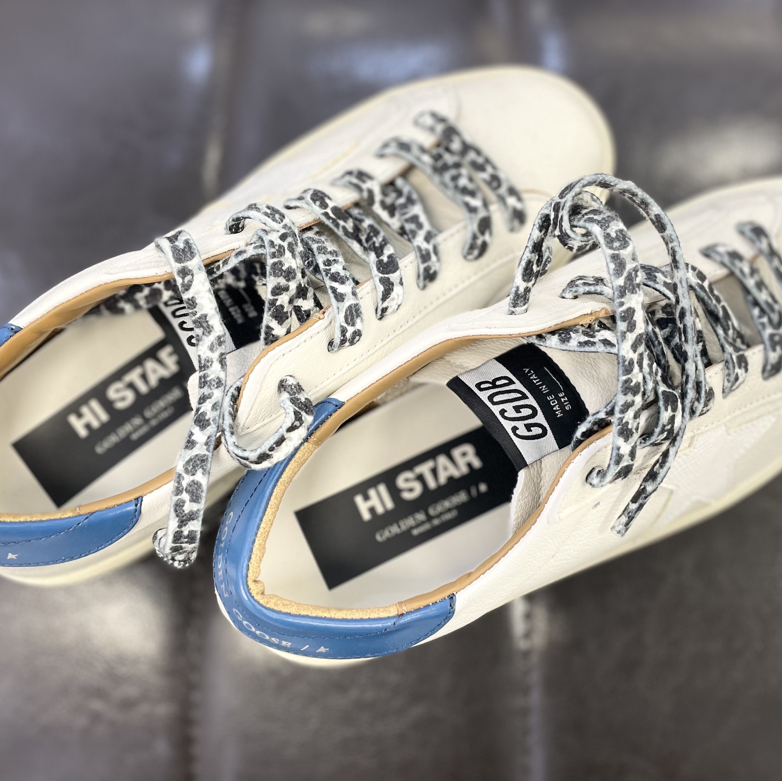 (W) Golden Goose Hi Star White Glitter Silver Aqua Heel Tab Sneakers 착용 스타일 - 2