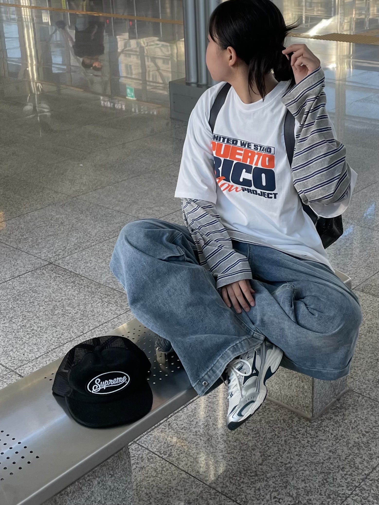 Mizuno MXR Snow White Majolica Blue Silver, Supreme Terry Mesh Back 5-Panel Black - 24SS 착용 스타일 - 2